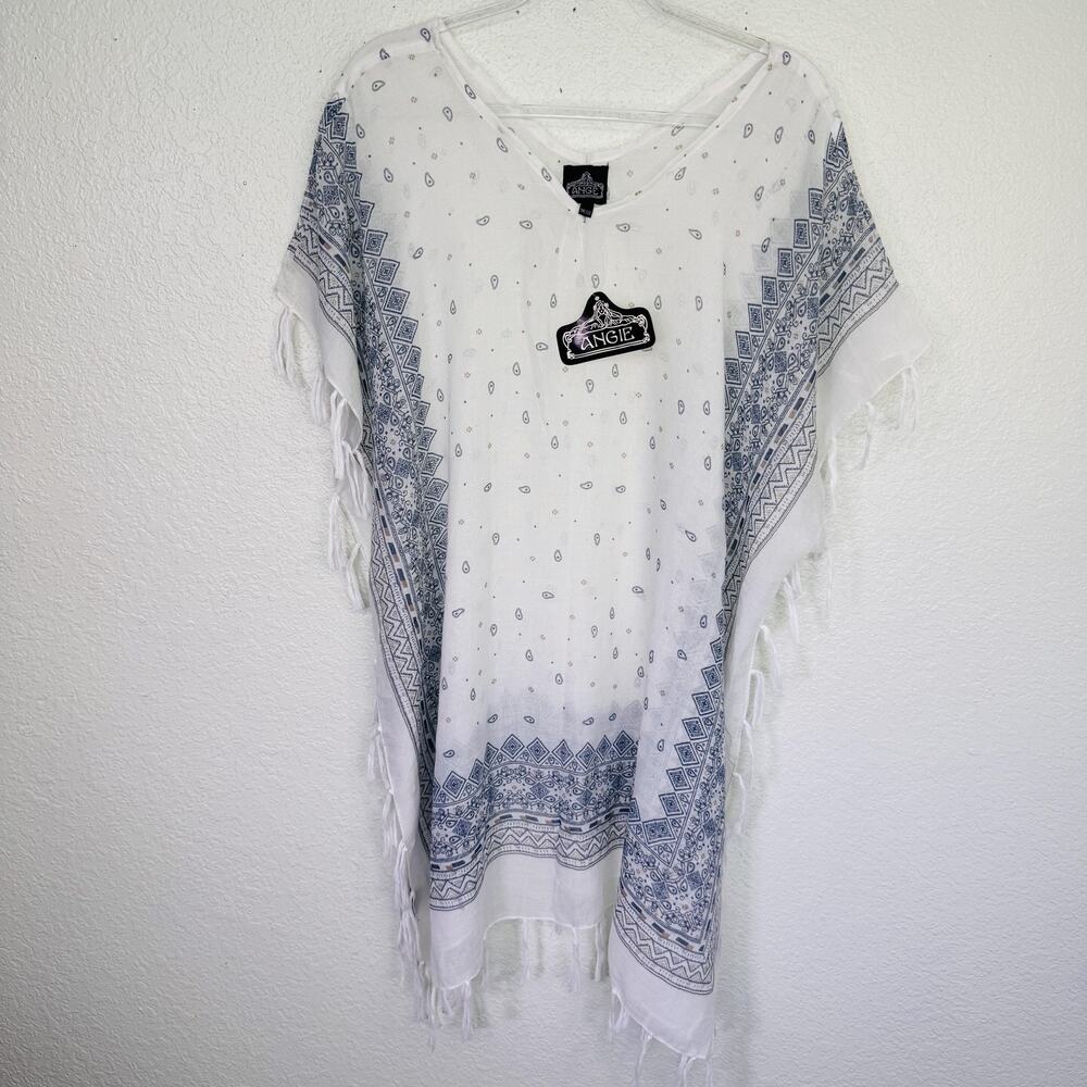 Angie Poncho Top Womens One Size Bandana Paisley Border Tassel Fringe Western